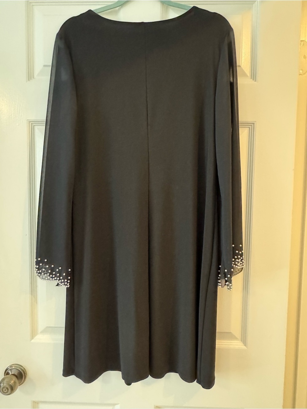 Black V-Neck Dress with Embellished Pearl Sleeve - Picture 5 of 5